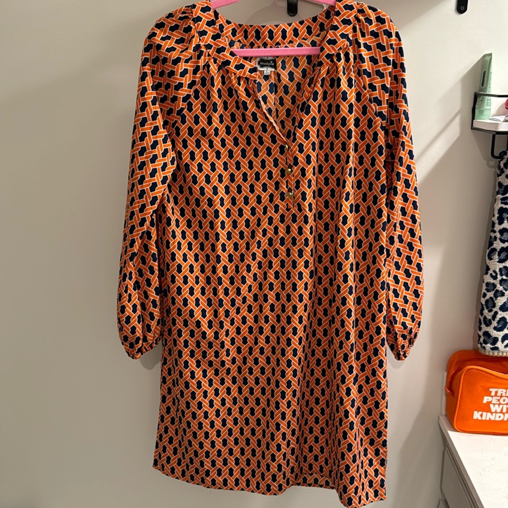 Mudpie long sleeve game day dress, orange and navy